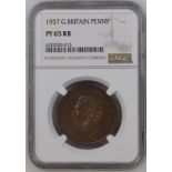 1937 Bronze Penny Proof , Obverse 1, Reverse B (Freeman 220) NGC PF 65 RB #6320520-015