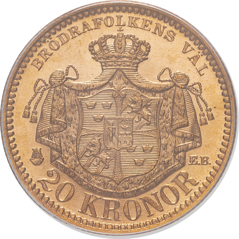 Sweden Oscar II 1889 EB Gold 20 Kronor PCGS MS66 #5497994 (AGW=0.2593 oz.) - Image 2 of 2