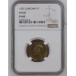 1937 Nickel-Brass (Neusilber) Threepence Brass Proof NGC PF 65 #6320374-018