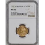Switzerland 1930 Gold 20 Francs Vreneli NGC MS 66 #2131168-014 (AGW=0.1867 oz.)