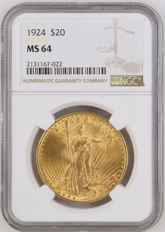 United States 1924 Gold 20 Dollars Saint-Gaudens; Double Eagle NGC MS 64 #2131167-022 (AGW=0.9674 oz