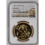 1988 Gold 5 Pounds (5 Sovereigns) Equal-finest NGC MS 69 DPL #6031519-031 Box & COA (AGW=1.1777 oz.)