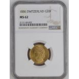 Switzerland 1886 Gold 20 Francs NGC MS 62 #2131168-002 (AGW=0.1867 oz.)