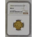 Switzerland 1896 Gold 20 Francs NGC MS 61 #2131168-007 (AGW=0.1867 oz.)