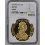 Austria: Habsburg Franz Joseph I 1915 Gold 4 Ducats Restrike NGC MS 69 #3959509-003 (AGW=0.4427 oz.)