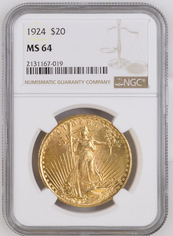 United States 1924 Gold 20 Dollars Saint-Gaudens; Double Eagle NGC MS 64 #2131167-019 (AGW=0.9674 oz