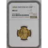 Switzerland 1896 Gold 20 Francs NGC MS 62 #2131168-013 (AGW=0.1867 oz.)