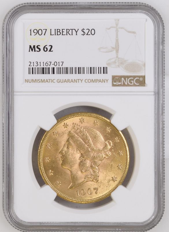 United States 1907 Gold 20 Dollars Liberty Head - Double Eagle NGC MS 62 #2131167-017 (AGW=0.9856 oz