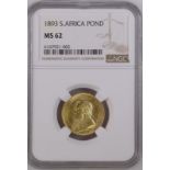 South Africa Paul Kruger 1893 Gold Pond single shaft NGC MS 62 #6167921-002 (AGW=0.2356 oz.)