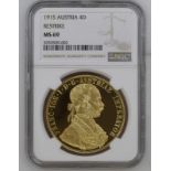 Austria: Habsburg Franz Joseph I 1915 Gold 4 Ducats Restrike NGC MS 69 #3959509-002 (AGW=0.4427 oz.)