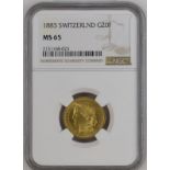 Switzerland 1883 Gold 20 Francs NGC MS 65 #2131168-023 (AGW=0.1867 oz.)