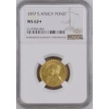 South Africa Paul Kruger 1897 Gold Pond single shaft NGC MS 62+ #6137906-004 (AGW=0.2356 oz.)