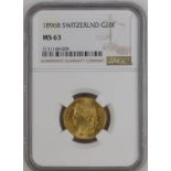 Switzerland 1896 Gold 20 Francs NGC MS 63 #2131168-009 (AGW=0.1867 oz.)