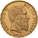 Belgium Leopold II 1876 Gold 20 Francs Good extremely fine. (AGW=0.1867 oz.)