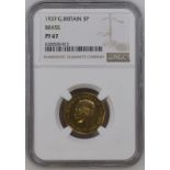 1937 Nickel-Brass (Neusilber) Threepence Brass Proof NGC PF 67 #6320520-013