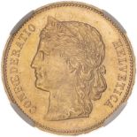 Switzerland 1896 Gold 20 Francs NGC MS 62 #2126812-050 (AGW=0.1867 oz.)