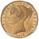 1862 Gold Sovereign Wide date NGC AU 58 #5950399-003 (AGW=0.2355 oz.)