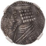 Iran: Parthian Kingdom Phraates IV 38-32BC BI Tetradrachm AU Strike: 4/5 Surface: 3/5, overstruck #6