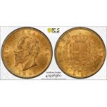Italy Vittorio Emanuele II 1865 T BN Gold 20 Lire PCGS MS63 #42926360 (AGW=0.1867 oz.)