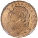 Switzerland 1935 L Gold 20 Francs Vreneli NGC MS 66 #2125261-044 (AGW=0.1867 oz.)