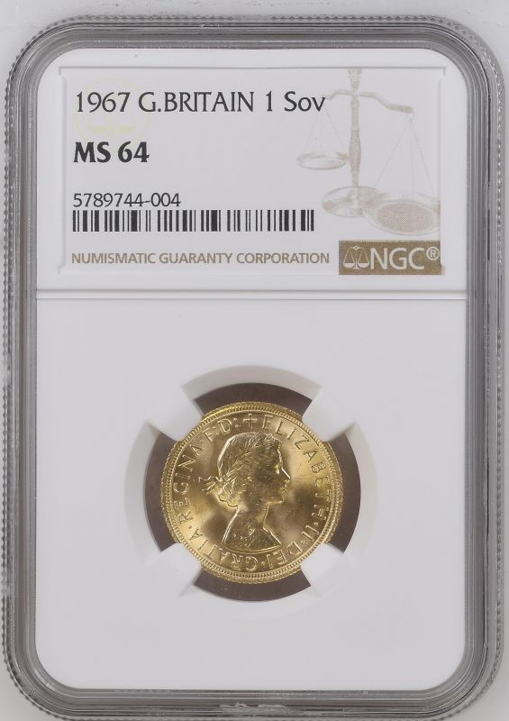 1967 Gold Sovereign NGC MS 64 #5789744-004 (AGW=0.2355 oz.)