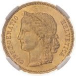 Switzerland 1896 Gold 20 Francs NGC MS 62 #2126812-047 (AGW=0.1867 oz.)