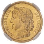 Switzerland 1883 Gold 20 Francs NGC MS 62 #2126812-042 (AGW=0.1867 oz.)