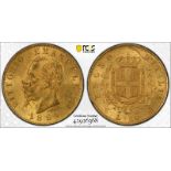 Italy Vittorio Emanuele II 1865 T BN Gold 20 Lire PCGS MS62 #42926368 (AGW=0.1867 oz.)