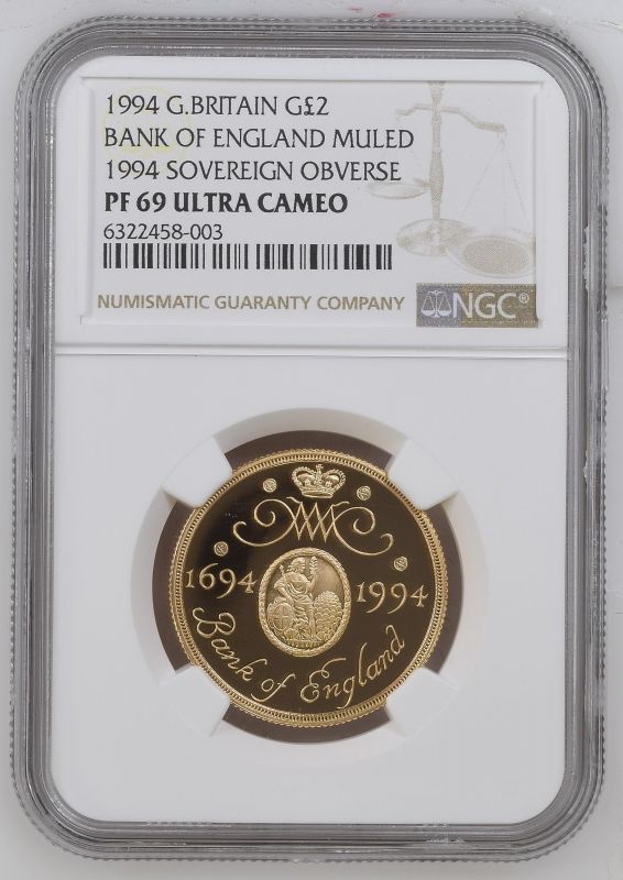 1994 Gold 2 Pounds Bank of England Proof Mule with Double Sovereign obverse NGC PF 69 ULTRA CAMEO #6 - Bild 3 aus 4