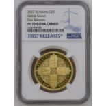 St. Helena 2022 Gold 5 Pounds (1 oz.) Gothic Quartered Arms Proof NGC PF 70 ULTRA CAMEO #5787454-001