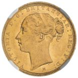 1885 M Gold Sovereign St George; WW Buried. Small B.P. NGC MS 61 #5710250-005 (AGW=0.2355 oz.)