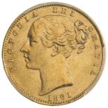 1861 Gold Sovereign 1/inverted 1 PCGS AU58 #37664482 (AGW=0.2355 oz.)