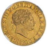 1820 Gold Sovereign Open 2 NGC AU 58 #6295864-002 (AGW=0.2355 oz.)