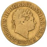 1820 Gold Sovereign Closed 2 Rare. About fine (AGW=0.2355 oz.)