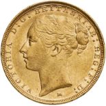 1885 M Gold Sovereign St George; W.W. Complete. Small B.P. Good very fine (AGW=0.2355 oz.)