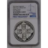 2021 Silver 5 Pounds (2 oz.) Gothic Crown Quartered Arms Proof NGC PF 70 ULTRA CAMEO #2875323-006