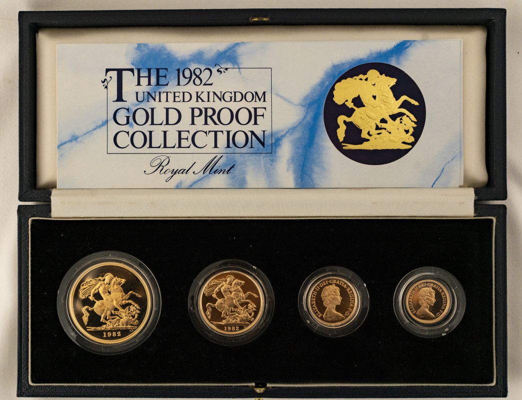 1982 Gold 4-Coin Sovereign Set Proof Box & COA (AGW=1.9999 oz.)
