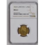 1824 Gold Half-Sovereign NGC MS 61 #6063018-001 (AGW=0.1176 oz.)