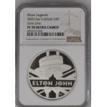 2020 Silver 5 Pounds (2 oz.) Music Legends - Elton John Proof NGC PF 70 ULTRA CAMEO #6055727-002 Box