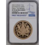 2022 Gold 5 Pounds (5 Sovereigns) Platinum Jubilee Piedfort Proof NGC PF 70 ULTRA CAMEO #6382868-001