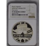 2020 Silver 5 Pounds (2 oz.) Music Legends - Elton John Proof NGC PF 70 ULTRA CAMEO #6055727-001 Box
