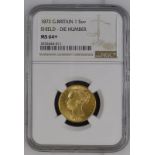 1872 Gold Sovereign Shield - die number NGC MS 64+ #3932644-011 (AGW=0.2355 oz.)