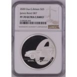 2020 Silver 5 Pounds Bond, James Bond (2 oz.) Proof NGC PF 70 ULTRA CAMEO #2105028-043 Box & COA