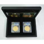 2021 New Gothic Crown Set of 2 Gold 200 Pounds Matte Proof Piedfort PCGS PR70 Box & COA (AGW=3.9996