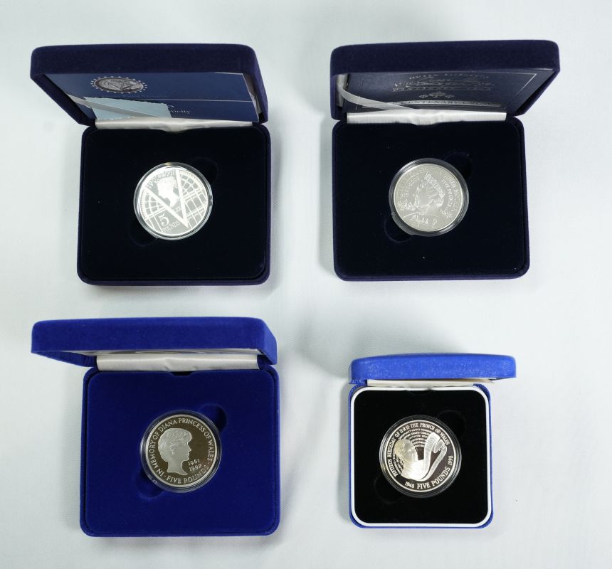 1997-2001 Lot of 4 Silver 5 Pounds (Crown) Box & COA (ASW=3.3645 oz.)