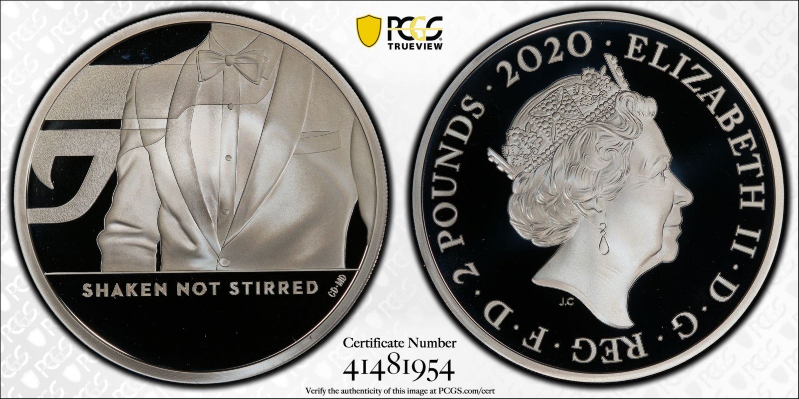 2020 Set of 3 Silver James Bond 2 Pounds Proof 70-graded Box & COA (ASW=3.0076 oz.) - Image 4 of 4