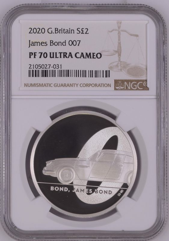 2020 Lot of 4 Silver Bond, James Bond 2 Pounds Proof NGC PF 70 ULTRA CAMEO Box & COA (ASW=4.0101 oz.