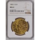 United States Double Eagle 1885 S Gold 20 Dollars NGC MS 61 #6317937-001 (AGW=0.9676 oz.)