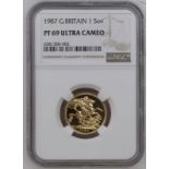 1987 Gold Sovereign Proof NGC PF 69 ULTRA CAMEO #6381306-002 (AGW=0.2355 oz.)
