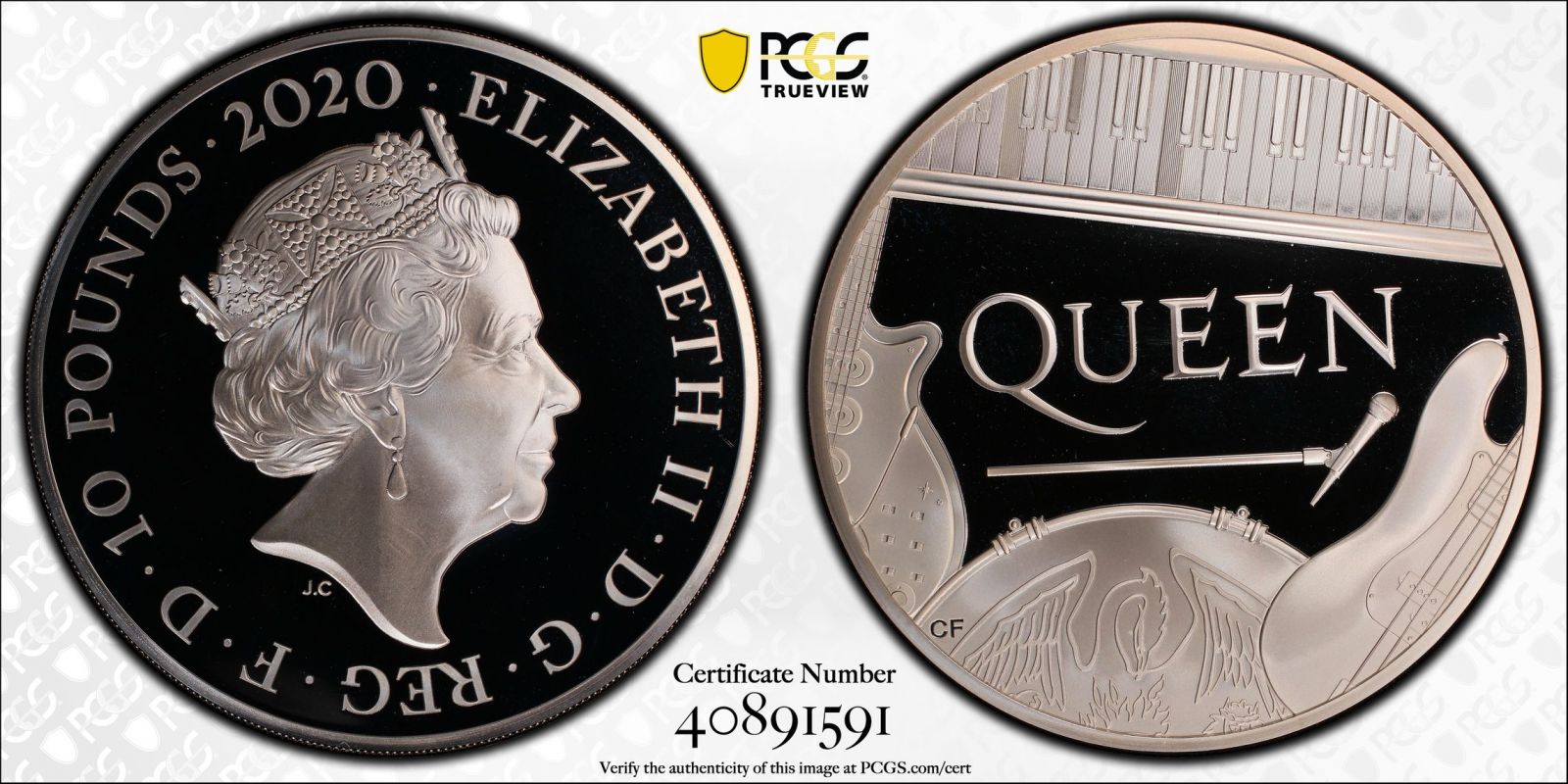 2020 Silver 10 Pounds (5 oz.) Queen (Band) Proof PCGS PR69 DCAM #40891591 Box & COA